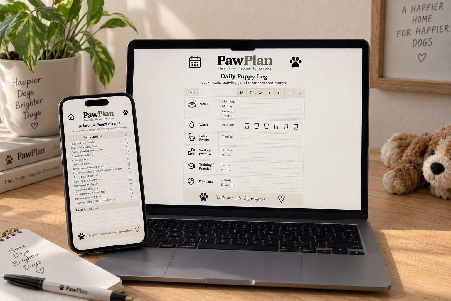 PawPlan app on laptop and phone